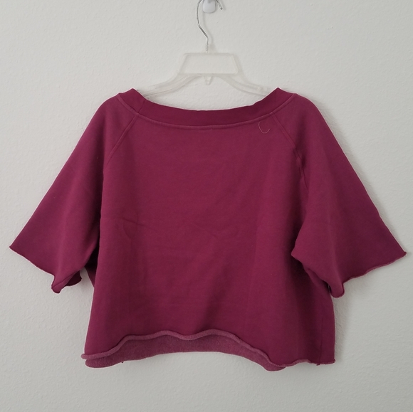 Avocado Cropped Raw Edge Maroon Sweatshirt - Picture 2 of 7